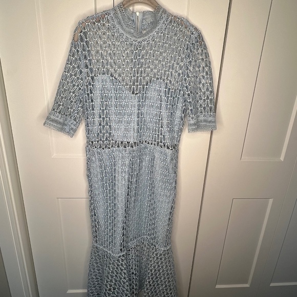 Bardot Fiona Mesh Light Blue Midi Dress Women's Size Large / 10 US - Picture 1 of 8